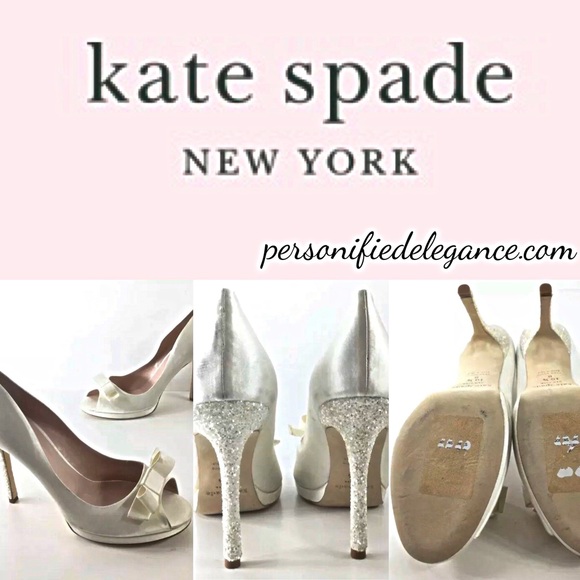 NEW Kate Spade Felisha Ivory Satin Glitter Heel Open Toe Heels Size 10.5B - Picture 16 of 16